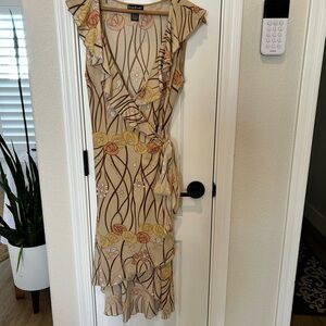 bebe Asymmetrical Dress - Brown and Yellow Floral